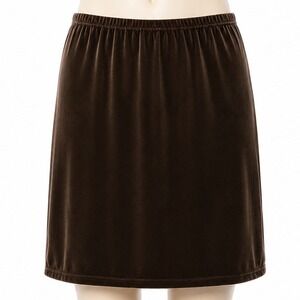 Clara‎ Vintage Velvet Skirt Brown Womens XL Pull On Midi Stretch Holiday Elegant